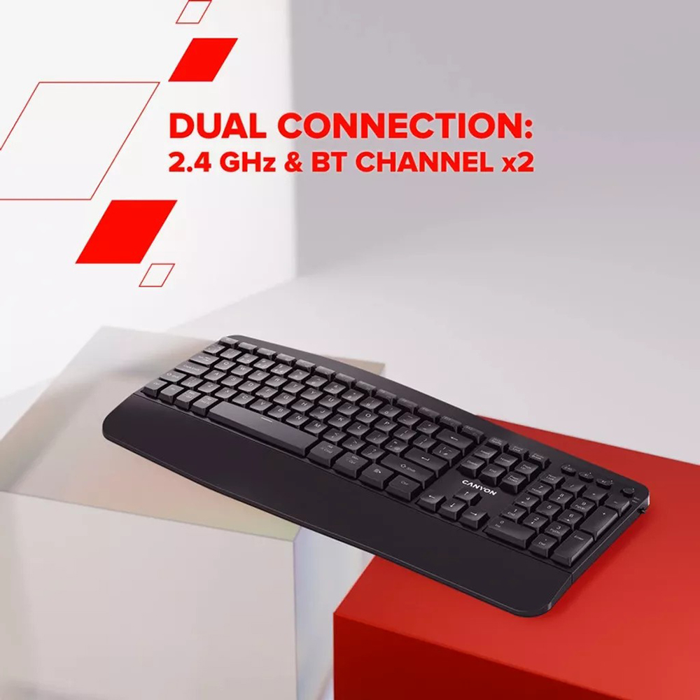 Фото Клавиатура CANYON HKB-W6 Ergonomic Dual Mode Wireless EN/UA Black (CNS-HKBW6)