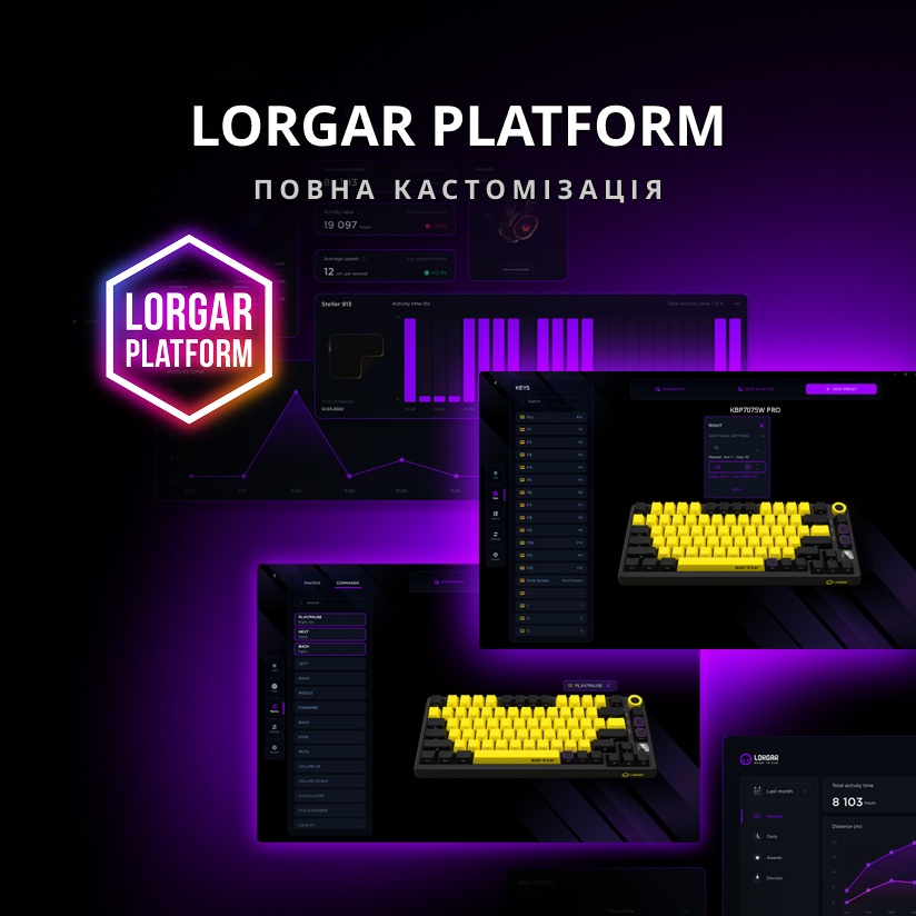 Фото 17 Клавіатура LORGAR KBP7075W Wireless Gaming Mechanical Pro Black-Yellow (LRG-KBP7075W-YL-US)