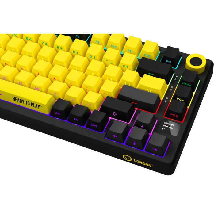 Фото Клавіатура LORGAR KBP7075W Wireless Gaming Mechanical Pro Black-Yellow (LRG-KBP7075W-YL-US)