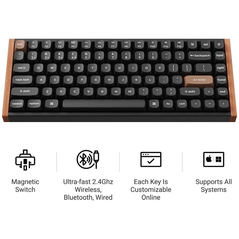 Клавіатура KEYCHRON K2HE Gateron Double-Rail Magnetic Nebula QMK RGB Black (K2H-F1-UA) Клас ігрова