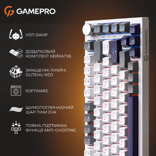 Фото 15 Клавіатура GAMEPRO Genesis Warden outemu swithes Gray/White (MK160P)
