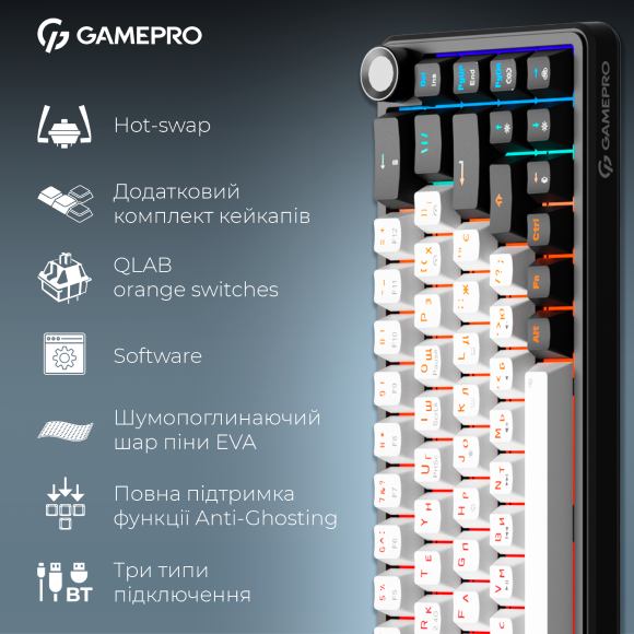 Клавіатура GAMEPRO Asgard Valhalla 65% RGB Black/White (MK210B Pro) Конструкція механічна