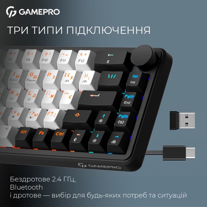Зовнішній вигляд Клавіатура GAMEPRO Asgard Valhalla 65% RGB Black/White (MK210B Pro)