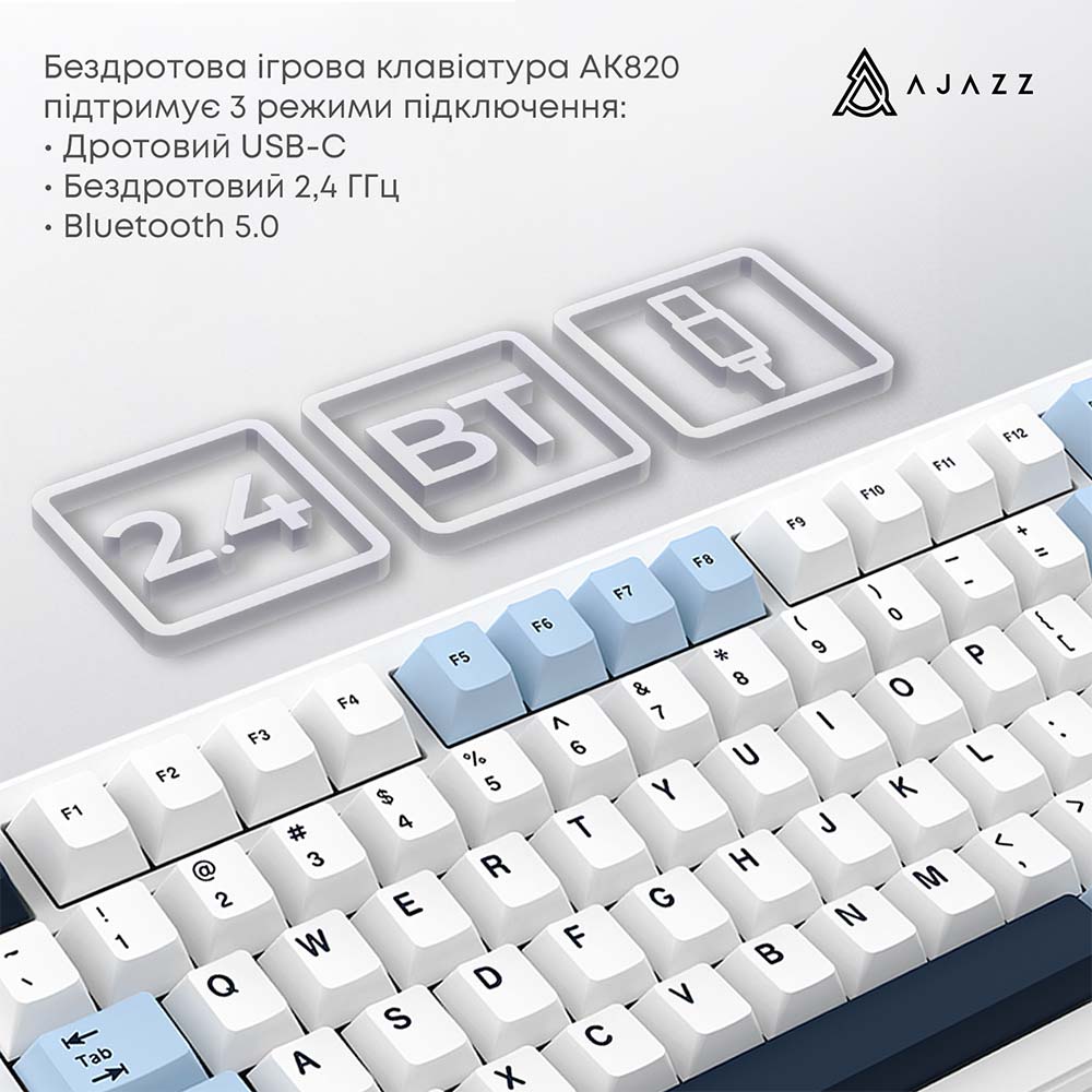 Клавиатура AJAZZ AK820 MAX RGB PLUS-Daydream White-Dark Blue (AK820MAX-DD-BWD) Подключение комбинированное