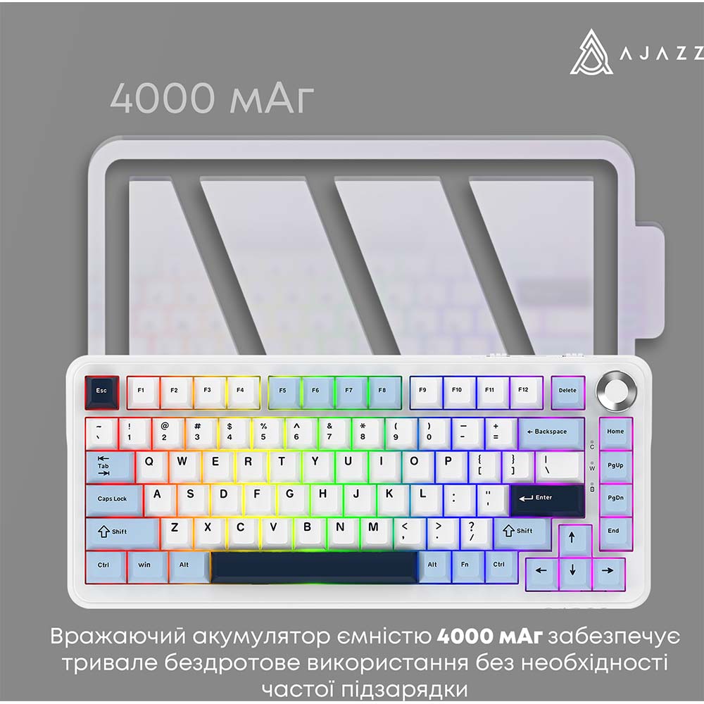 Клавиатура AJAZZ AK820 MAX RGB PLUS-Daydream White-Dark Blue (AK820MAX-DD-BWD) Конструкция магнитная