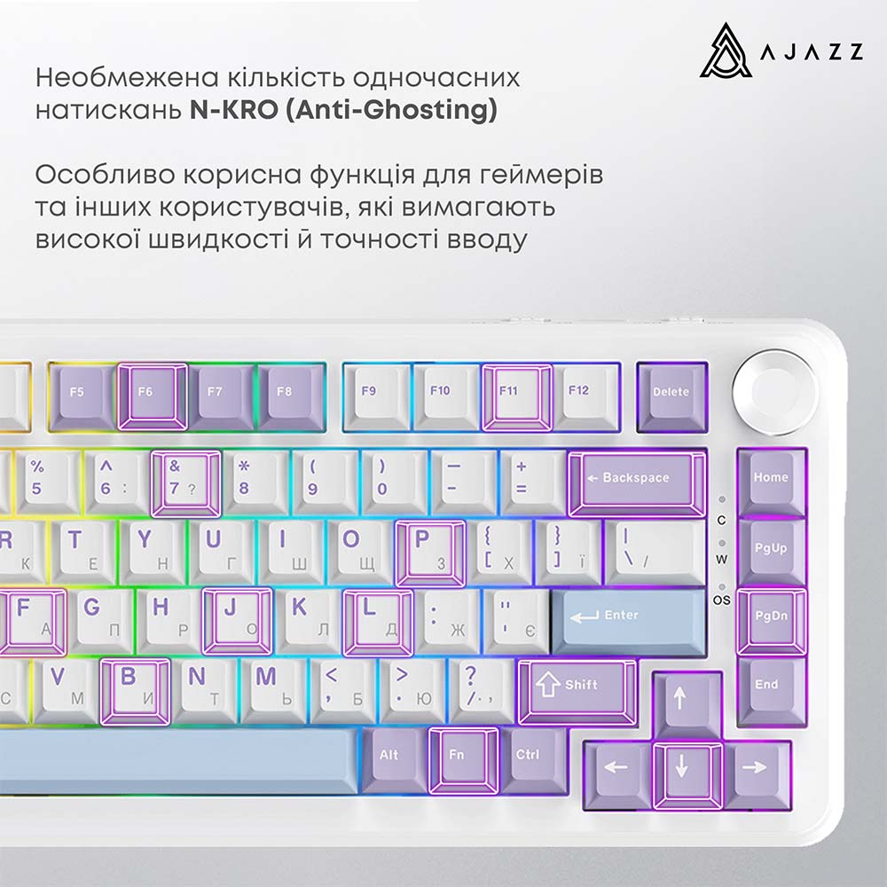 Заказать Клавиатура AJAZZ AK820 MAX Magnetic Switches Purple/White/Blue (AK820MAX-WM-PWB)