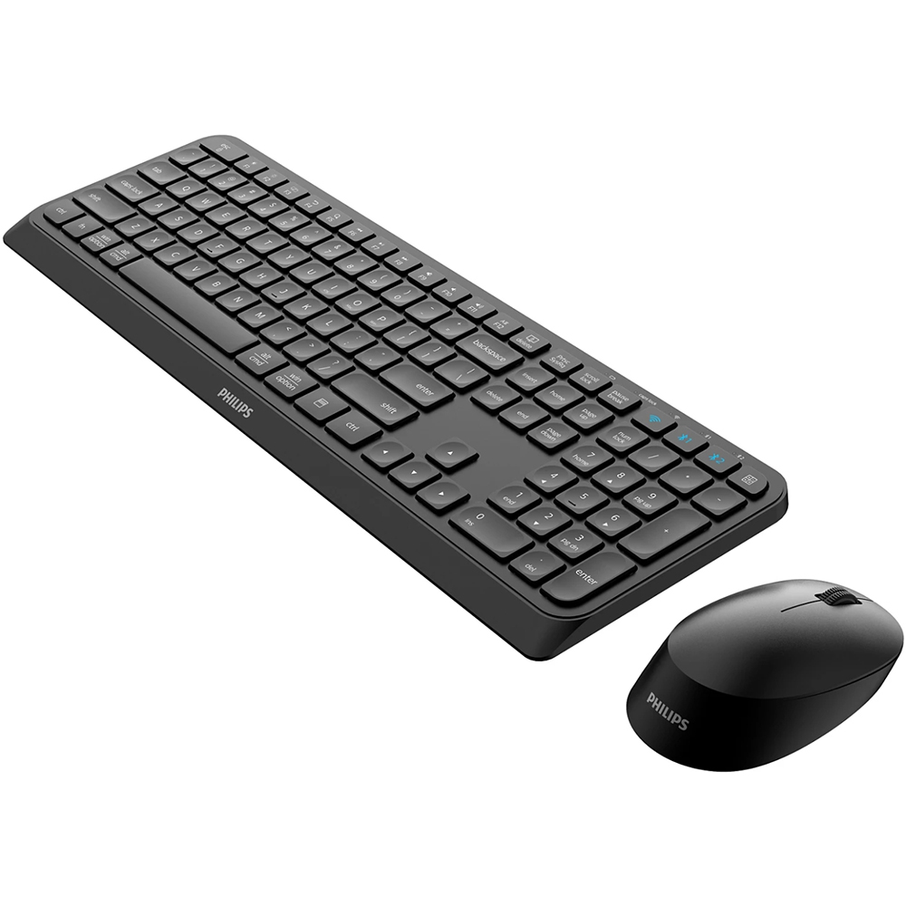 Комплект PHILIPS 6407 (SPT6407B/00) Комплектація Бездротова клавіатура та миша, приймач Wi-Fi, інструкція з експлуатації та важлива інформація, 1 батарейка AA та 1 батарейка AAA