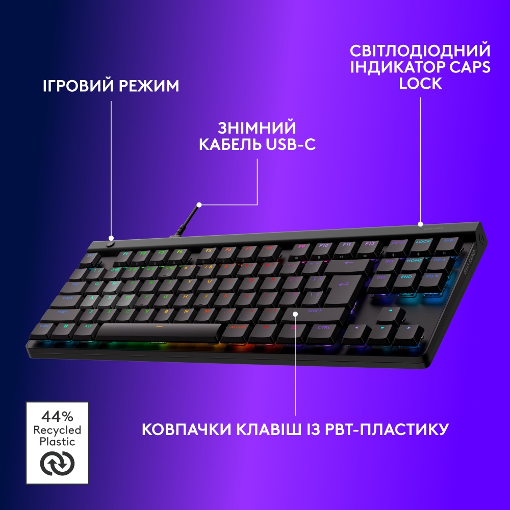 Зовнішній вигляд Клавіатура LOGITECH G515 RAPID TKL Wired Gaming Black (920-013861)