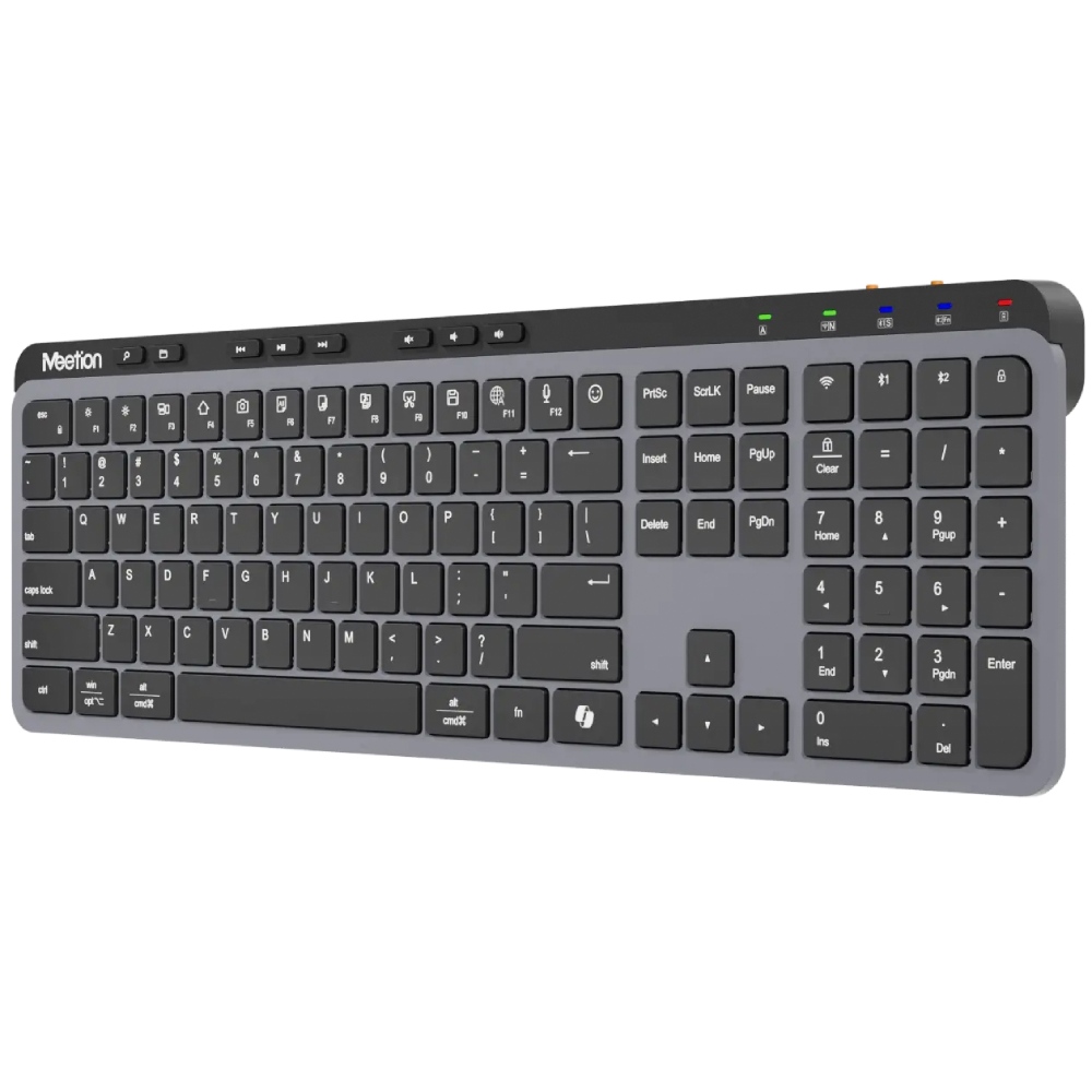 Клавіатура MEETION WK330 Black (MT-WK330-A-RUA) Додатково Місткість акумулятора: 300 мАг; Час роботи: 100 год; Час зарядки: 1:00; Кількість клавіш: 117; Plug & Play; Інтерфейс заряджання: USB Type-C