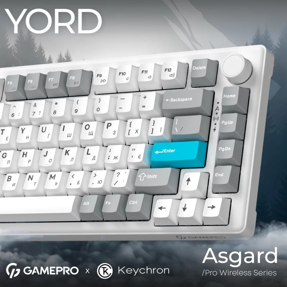 Клавіатура GamePro Asgard Yord Keychron Super Red Switch Wireless/Bluetooth/USB White (MK266WH) Комплектація Клавіатура; Пулер для клавіш та перемикачів; Кабель USB-A - USB-C (1,2 м); Ресівер; Посібник користувача