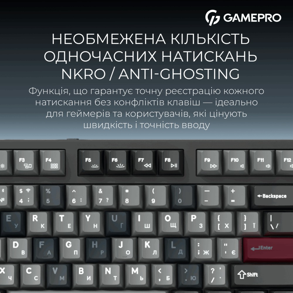Клавиатура GamePro Asgard Ragnar Keychron Super Red Switch Wireless/Bluetooth/USB Black (MK285BK) Дополнительно Gasket mount (система звукоизоляции); Hot swap (горячая замена механических переключателей); Смазанные стабилизаторы