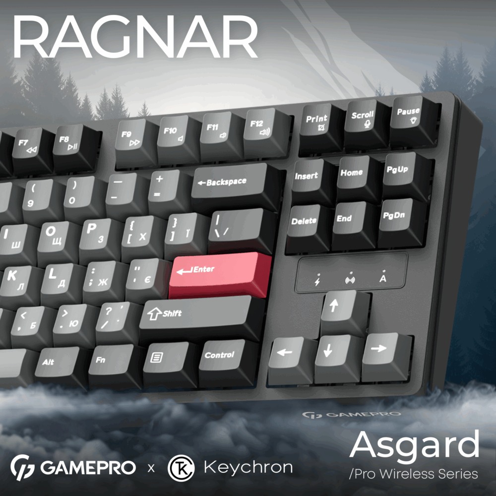 Клавиатура GamePro Asgard Ragnar Keychron Super Red Switch Wireless/Bluetooth/USB Black (MK285BK) Класс игровая