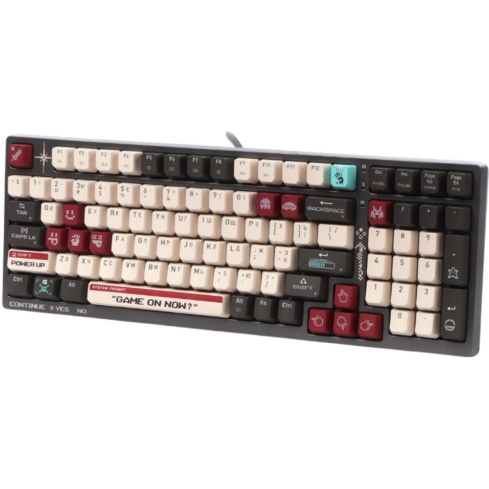 Клавіатура BLOODY WS98 (Pixels Red) Комплектація Клавіатура, кабель знімний 1.8м, 14 змінних кейкапів, інструмент для заміни кейкапів, коротка інструкція.