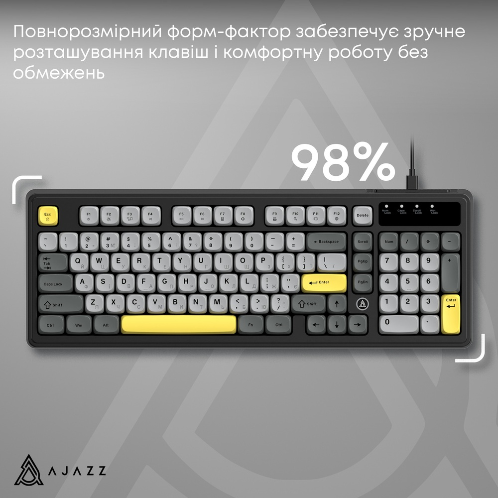 Зовнішній вигляд Клавіатура AJAZZ AF98 Black/Grey/Yellow (AF98-BGY)