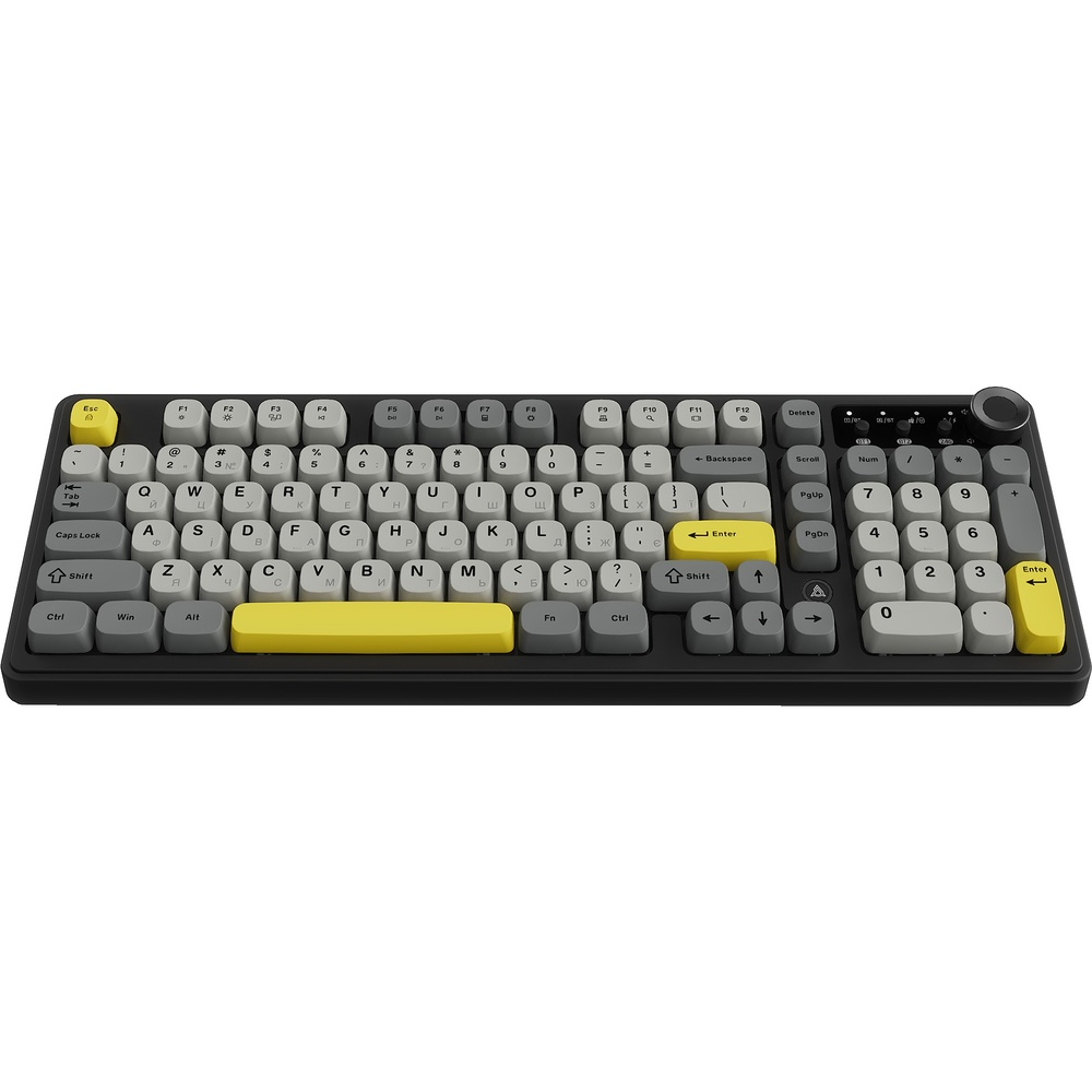 Клавіатура AJAZZ AF98 Plus Black/Grey/Yellow (AF98-PLUS-BGY) Додатково RGB-підсвічування; вбудований акумулятор 4000 мА · год