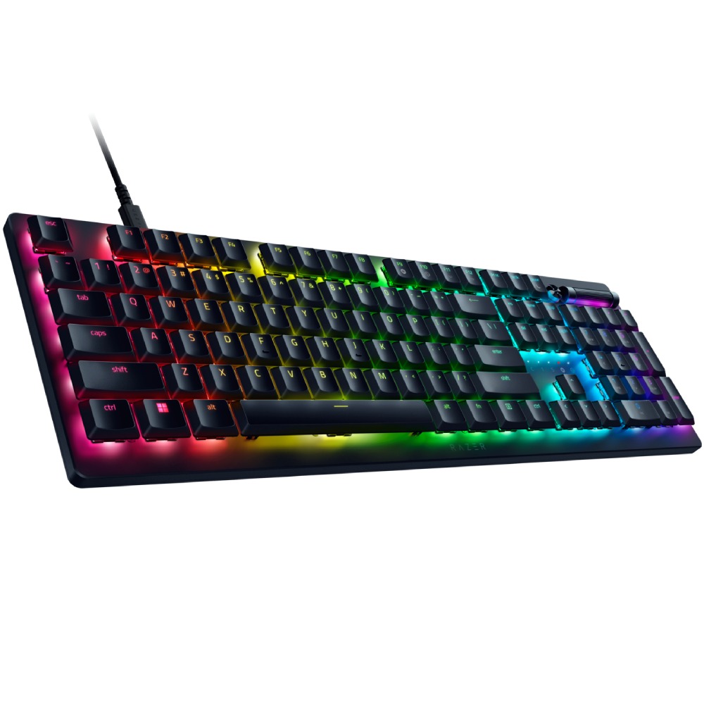 Клавиатура RAZER DeathStalker V2 Purple Switch Black (RZ03-04501800-R3M1) Дополнительно Ресурс переключателей: 70 млн. нажатий; Многофункциональная мультимедийная кнопка и роллер управления; Программируемые клавиши с возможностью записи макросов на лету; Гибридная встроенная память и хранилище до 5 профилей; Игровой режим и N-Key Rollover