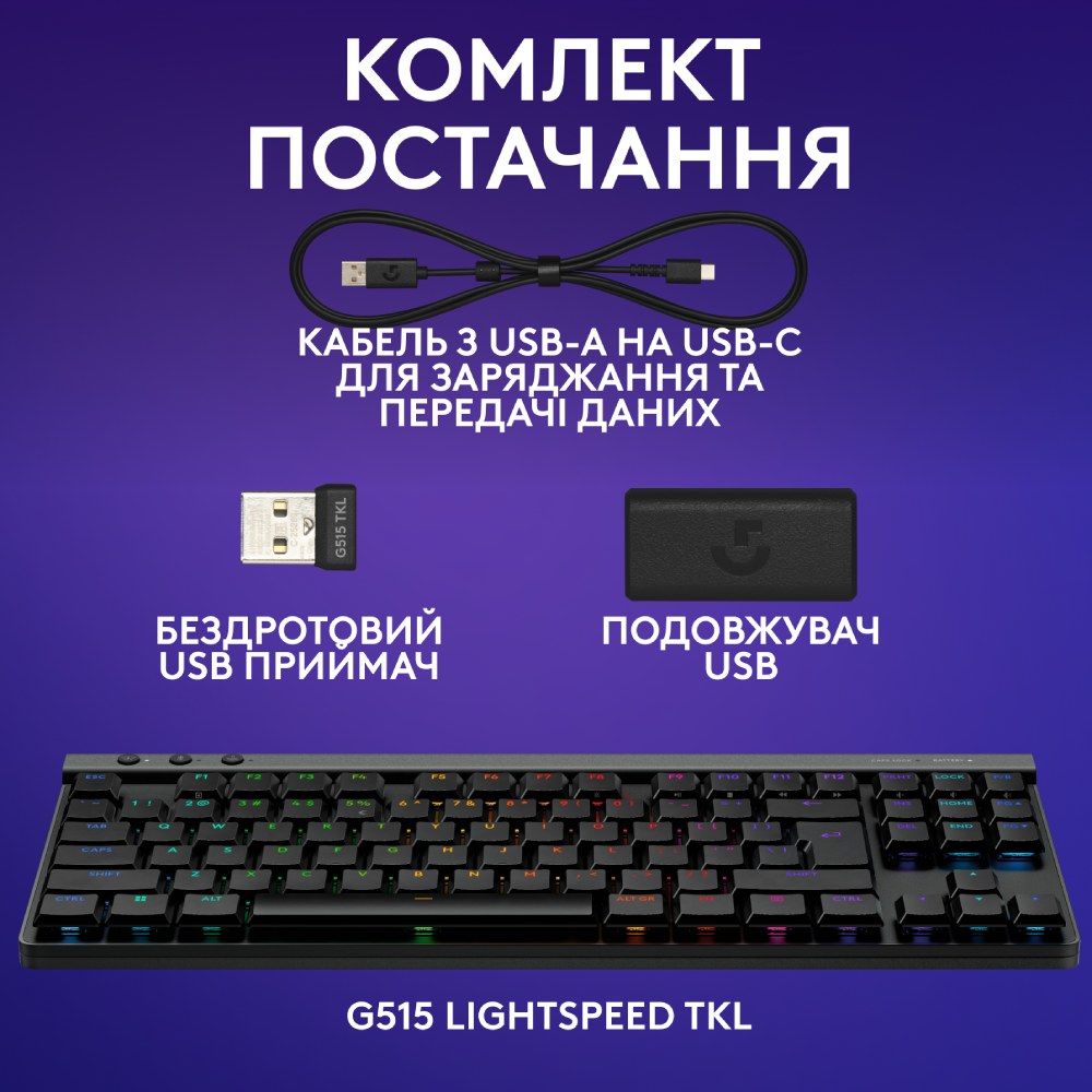 В интернет магазине Клавиатура LOGITECH G515 LIGHTSPEED TKL Wireless Gaming Keyboard Black (920-014075)