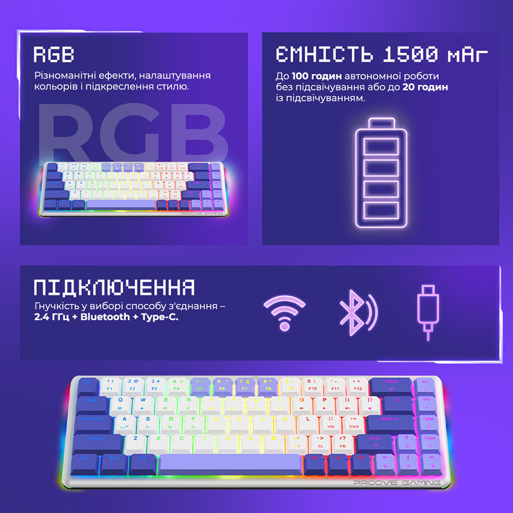 Зовнішній вигляд Клавіатура PROOVE GAMING AFK Ukraine Layout white (WKAFK1022002)