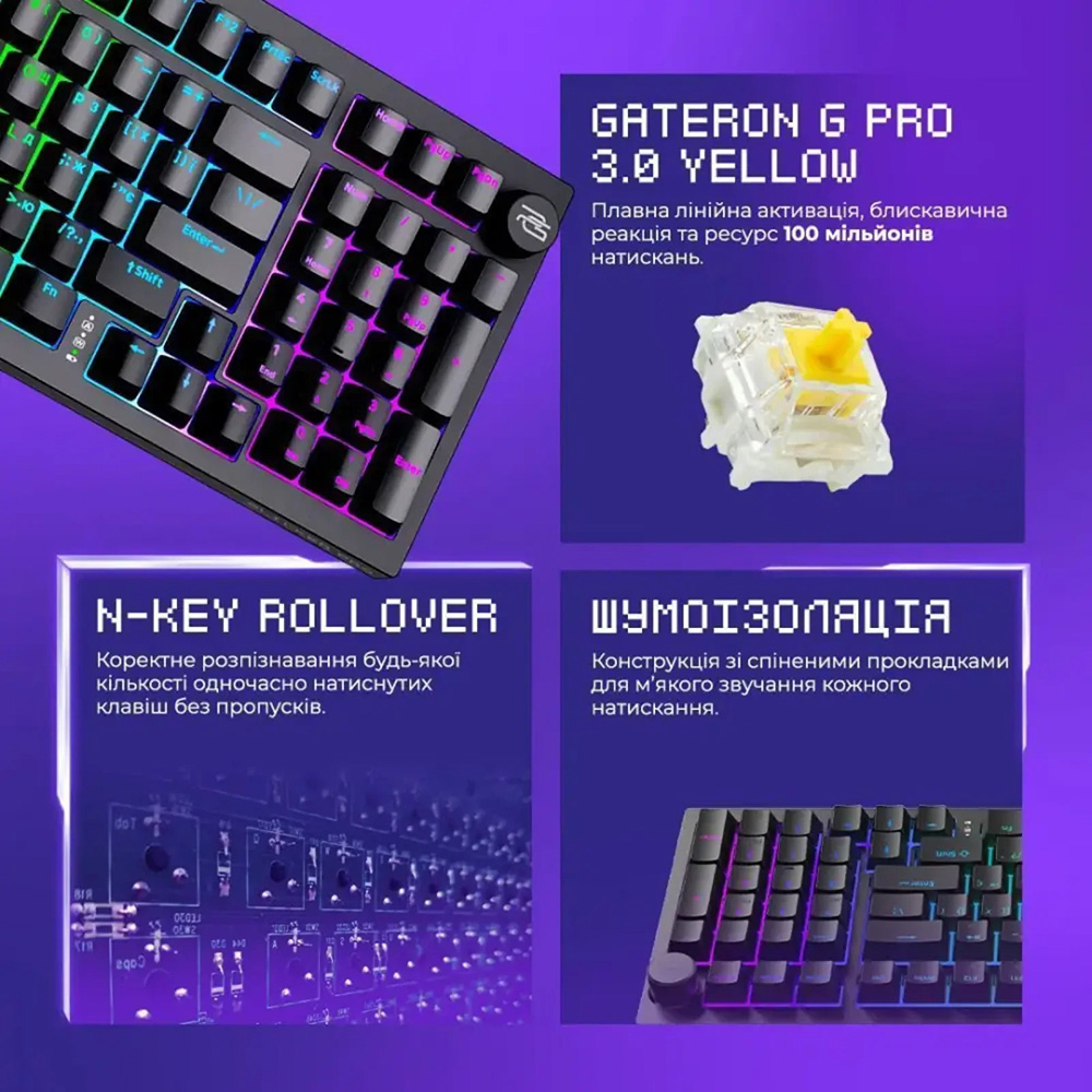 В Україні Клавіатура PROOVE GAMING Slicker Pro Ukraine Layout black/purple (WKSLP0022416)
