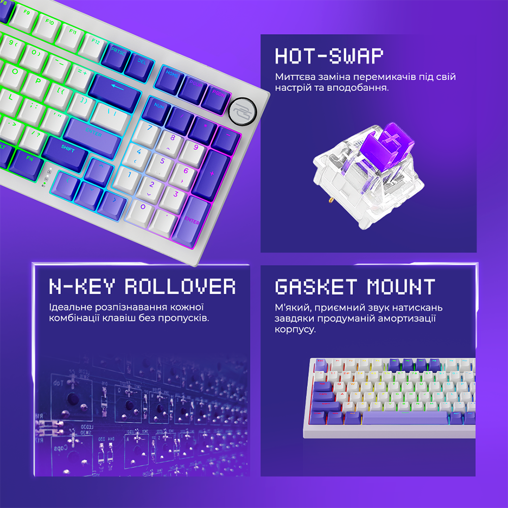 Зовнішній вигляд Клавіатура PROOVE GAMING Slicker Special Edition Ukraine Layout white (WKSLSE022402)