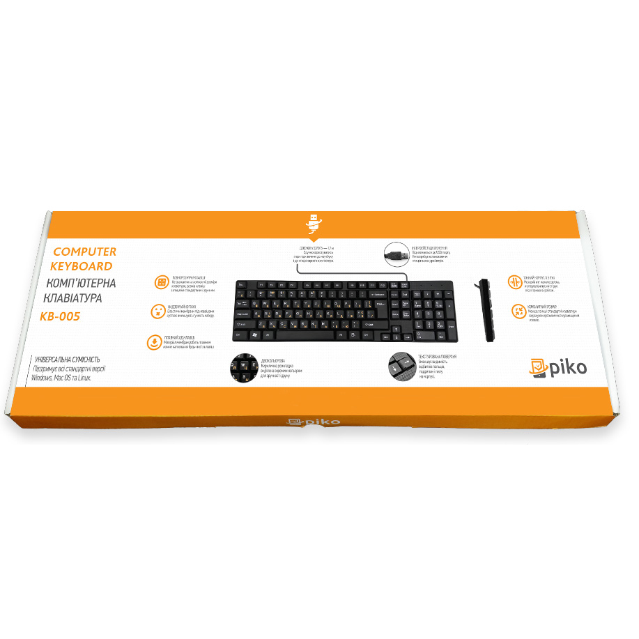 Клавиатура PIKO KB-005 Black Подключение проводное