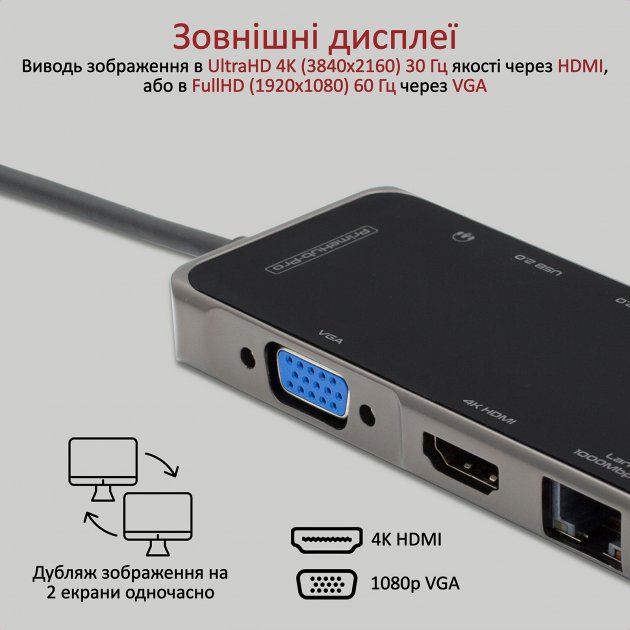 Зовнішній вигляд Док-станція PROMATE PrimeHub-Pro 11in1 Grey (primehub-pro.grey)