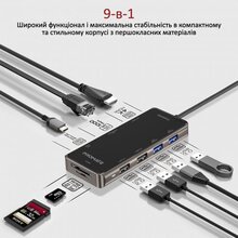 Док-станция PROMATE PrimeHub-Go 9in1 Grey (primehub-go.grey)