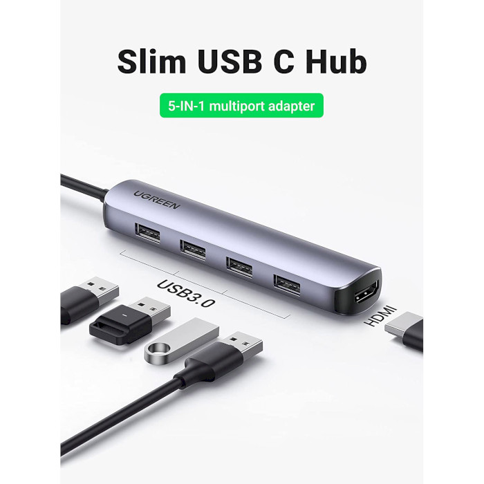 Док-станция UGREEN USB Type-C 5-in-1 Grey (20197) Тип док-станция