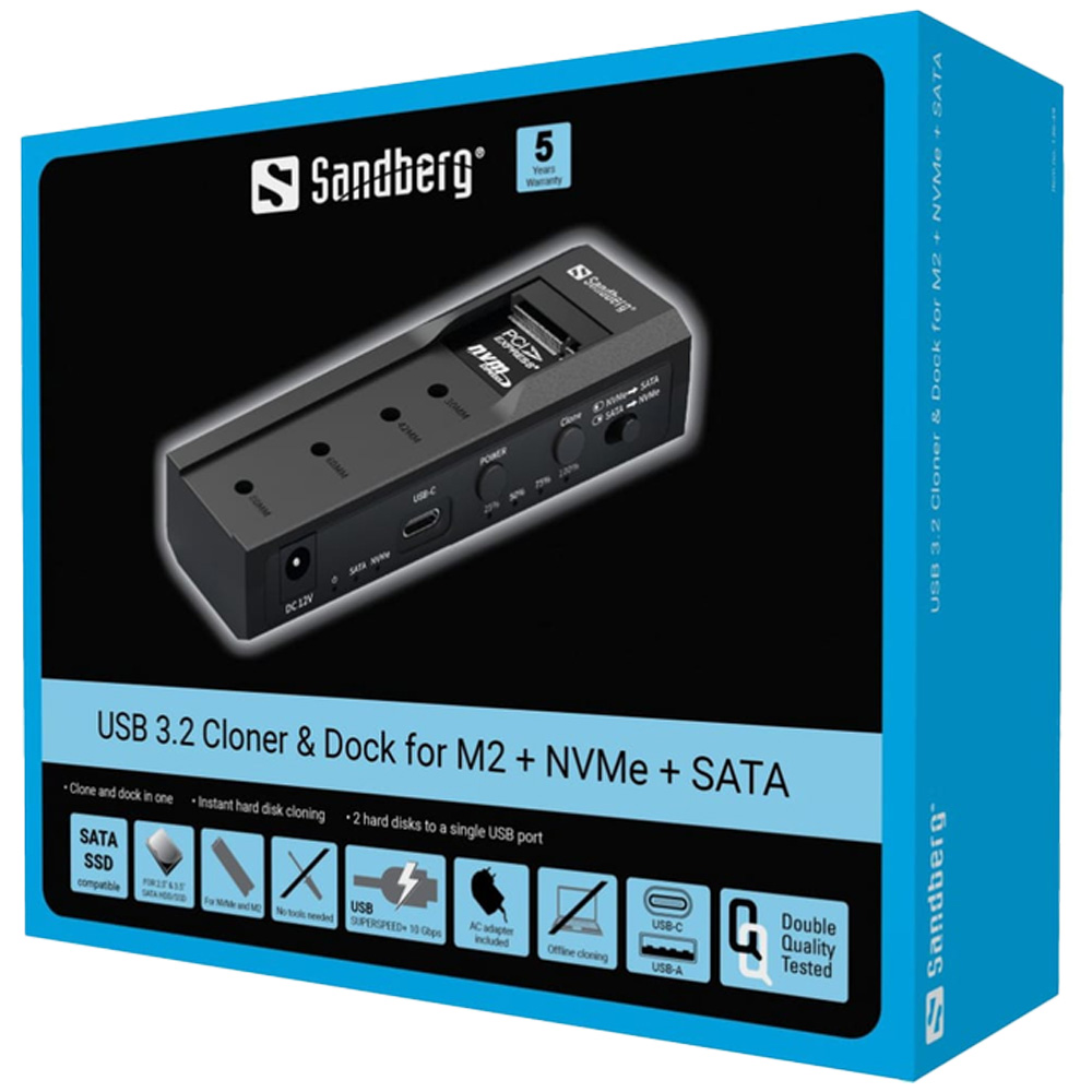 Фото Док-станция SANDBERG USB 3.2 Cloner & Dock for M2 + NVMe + SATA Black (136-49)