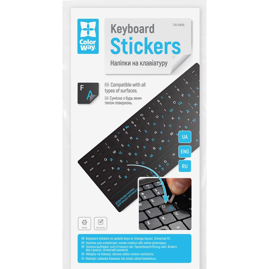Наклейка на клавіатуру COLORWAY Black White/Blue (CW-BWBL) Тип наліпка