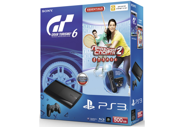 Внешний вид Игровая приставка SONY PS3 Super Slim 500Gb + Sports Champions 2, Gran Turismo 6