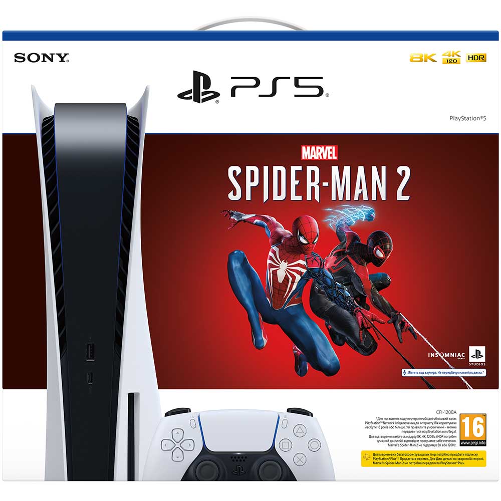 Фото Ігрова консоль SONY PS5 Ultra HD Blu-ray + Ігра Marvel's Spider-Man 2