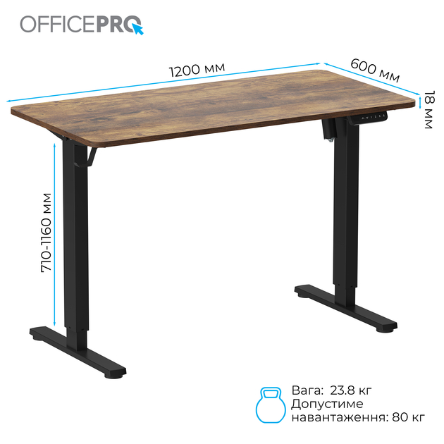 Стіл комп'ютерний OFFICEPRO ODE1260DW Dark Wood/Black Глибина 600