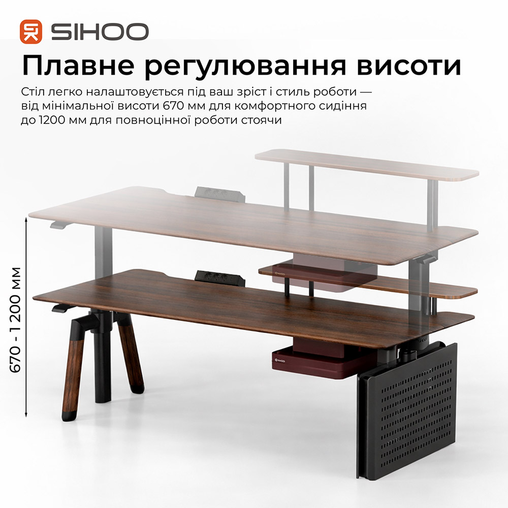 Изображение Компьютерній стол SIHOO D07 1.6m Walnut Black (D07B-101/D07J-101-AB)