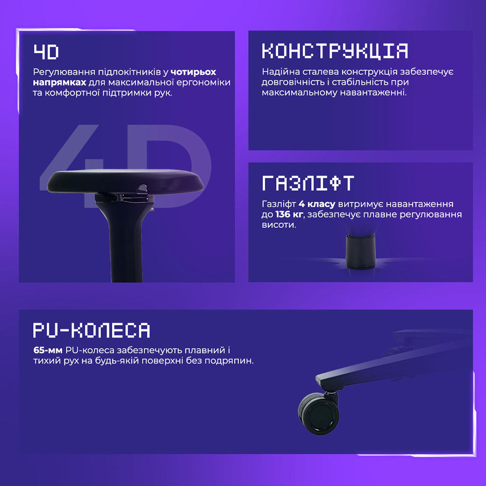 Зображення Крісло для геймерів PROOVE Gaming Geek White/Purple (GCGK00001016)
