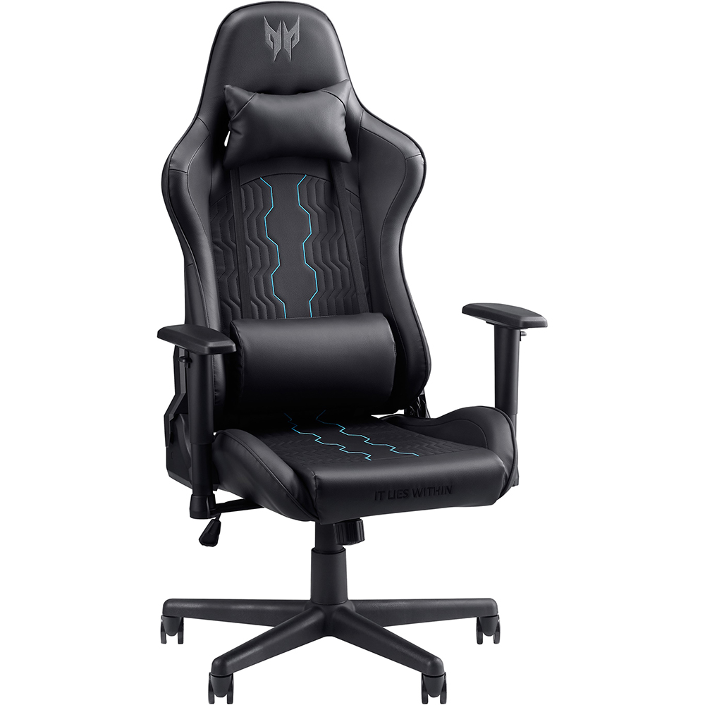 Крісло ACER Predator Rift Go (GP.GCR11.00Y) Додатково бічна та поперекова підтримка; подушки для голови та спини; прогумовані ролики; формована піна завтовшки 70 мм з PU-покриттям; регулювання спинки 90 ° -160 °; 1D підлокітники; газліфт 3-го класу (100 мм)