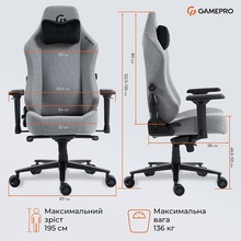 Крісло GAMEPRO GC775G Grey Fabric