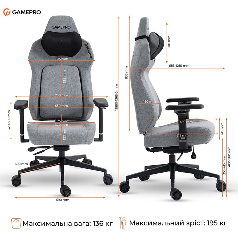 Фото 18 Крісло GAMEPRO GC925G Grey Fabric