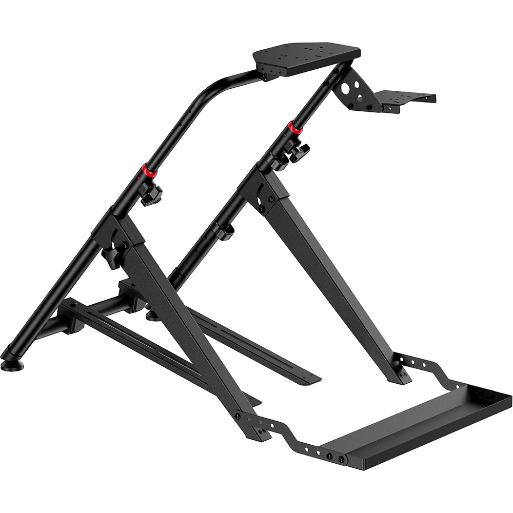 Стенд GAMEPRO для крепления руля, коробки передач и педалей (RS033) Дополнительно Совместимость: Logitech, Fanatec, Thrustmaster; регулировка угла наклона педалей: 12°/16°/20°/24°; рост пользователя: 1.5–2.0 м; размеры (собранный): 659х863~1013х653~820 мм