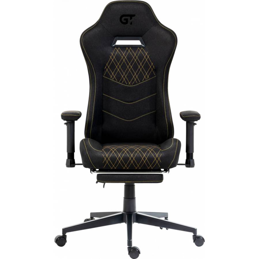 Кресло GT RACER X-2407 Fabric Black/Orange Дополнительно Подушка под поясницу с функцией массажа; выдвижная подножка; механизм Anyfix; механизм Gaslift; откидная спинка.