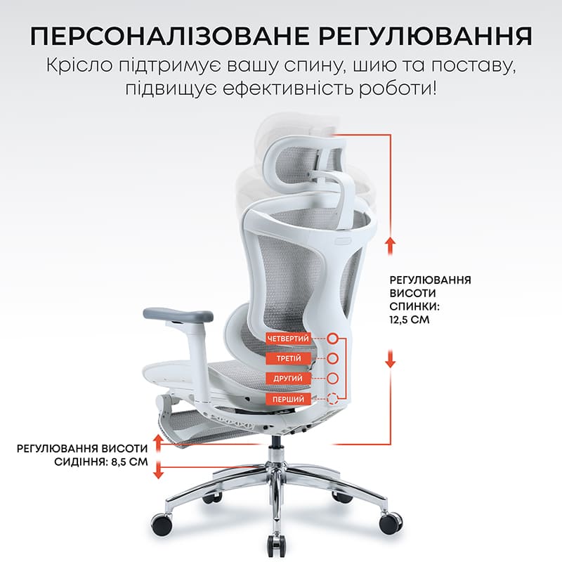 Огляд Крісло SIHOO DORO C300L Mesh White (DORO-C300L-A3-102-JT)