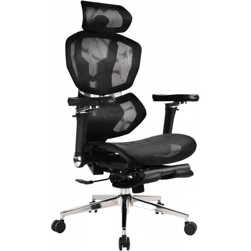 Кресло GT RACER X-7002 Black Дополнительно 6D-регулируемые подлокотники; выдвижная подножка для отдыха; синхронный механизм качания (3 положения)