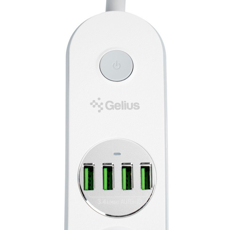 Мережевий фільтр GELIUS Pro G-Power 4 розетки + 4xUSB 2м 10А White (GP-PS-001) Тип вилки євровилка із заземленням (Тип F)