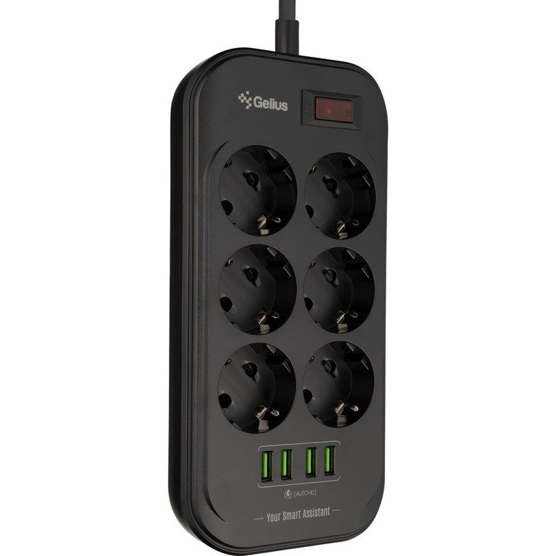 Сетевой фильтр GELIUS U-Power 6 розеток + 4 USB 2м 10A Black (GP-PS-002) Тип сетевой фильтр