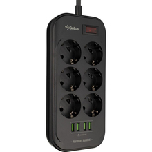 Сетевой фильтр GELIUS U-Power 6 розеток + 4 USB 2м 10A Black (GP-PS-002)