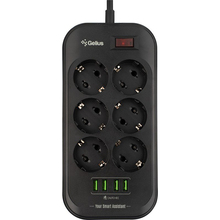 Мережевий фільтр GELIUS U-Power 6 розеток + 4 USB 2м 10A Black (GP-PS-002)