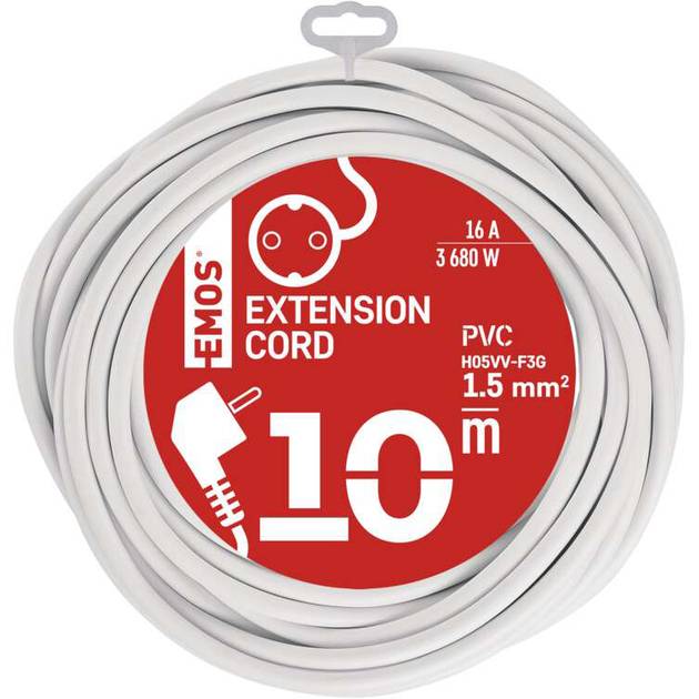 Удлинитель EMOS 1 розетка 10м 16А 3x1,5мм2 White (P0120R) Тип розеток евророзетка с заземлением (Тип F)