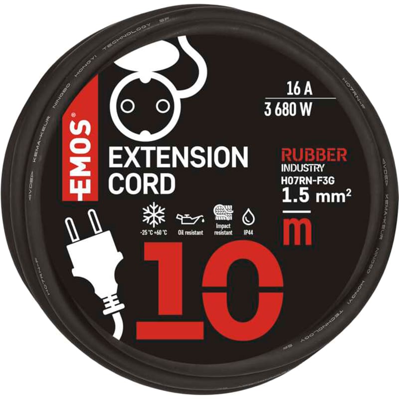 Удлинитель EMOS 1 розетка 10м 16А 3х1.5мм2 Black (P01810) Удлинитель EMOS 1 розетка 10м 16А 3х1.5мм2 Black (P01810) Тип розеток евророзетка с заземлением (Тип F)