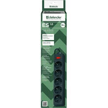 Сетевой фильтр DEFENDER ES 5 розеток 1.8м 10А 3x1.0мм2 Black (994840)