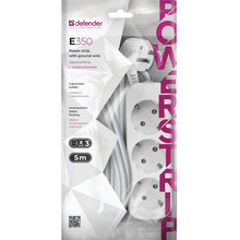 Удлинитель DEFENDER E350 3 розетки 5м 10А 3x1.0мм2 White (99223)